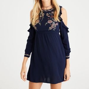American eagle blue cold shoulder dress